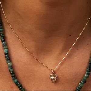 Dainty Gold-Tone Tube and Chain link Necklace 16”